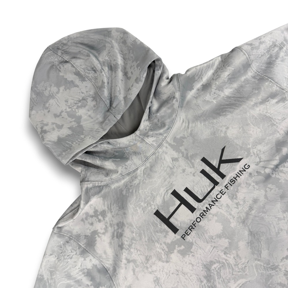 Huk Performance Fishing Hoodie Mens XXL Gray Tie Dye Long Sleeve Graphic